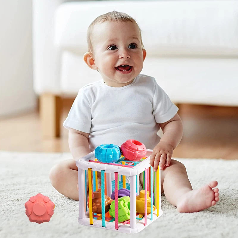 Blocos de classificação de cubo colorido para bebê, Bin sensorial, brinquedos educativos Montessori, jogo para menino e menina de 1 e 2 anos