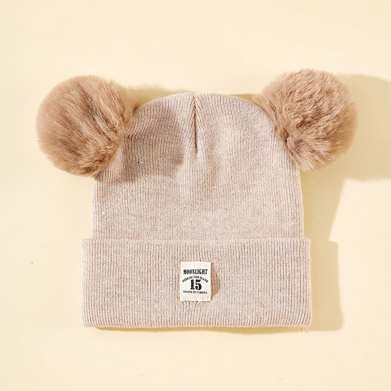 Chapéu de malha monocromático infantil, gorro Pom-Pom, quente, malha, bebê, meninos, meninas, crianças, acessórios de inverno