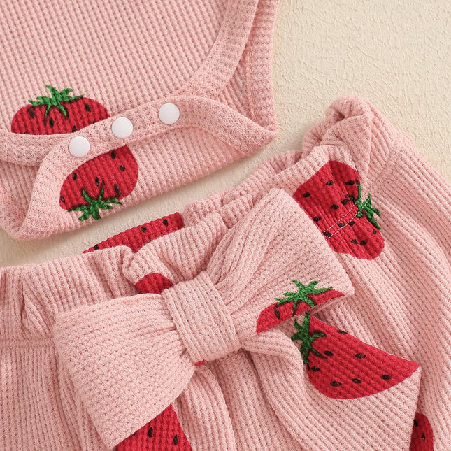 Macaquinho com Laço/Moranguinho + Shorts com Babado + Faixa 🍓