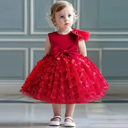 Vestido de Borboleta 3D para Bebés, 1 ° Aniversário, Vestido Baptizado, Casamento da Princesa, Vestidos de Festa Infantil, Renda, Batizado