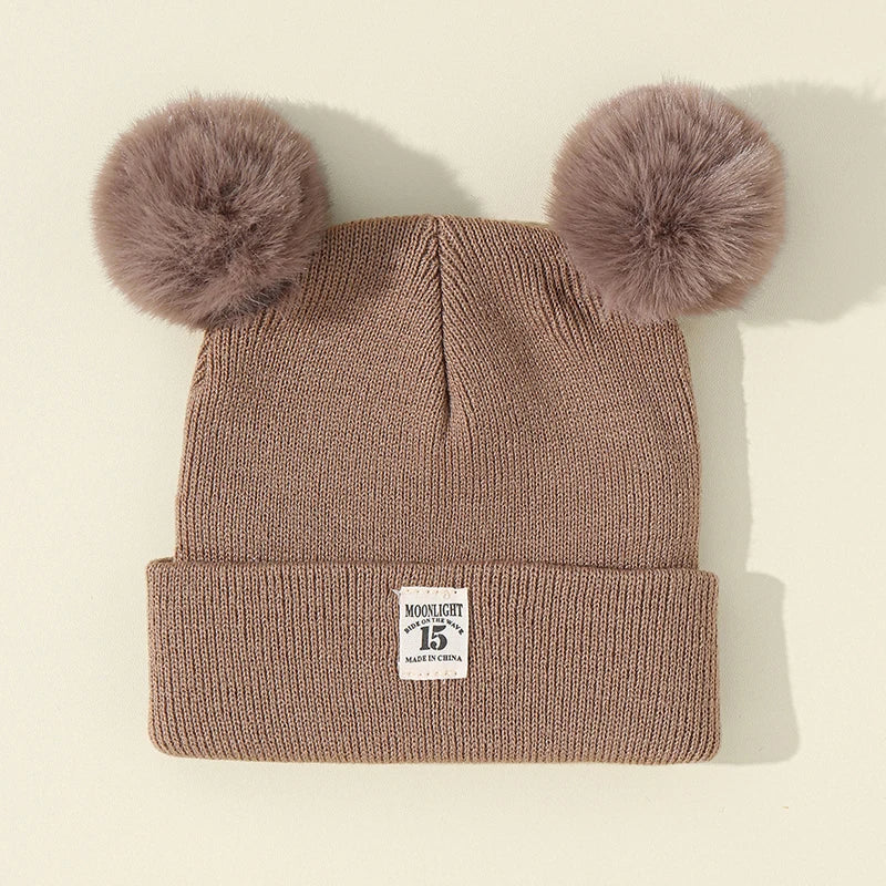 Chapéu de malha monocromático infantil, gorro Pom-Pom, quente, malha, bebê, meninos, meninas, crianças, acessórios de inverno