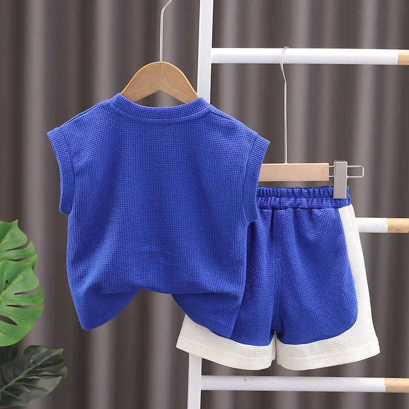 Conjunto infantil de colete e shorts sem mangas, roupas de bebê, roupas de criança infantil, roupas infantis, traje casual, verão, novo, 2 peças por conjunto