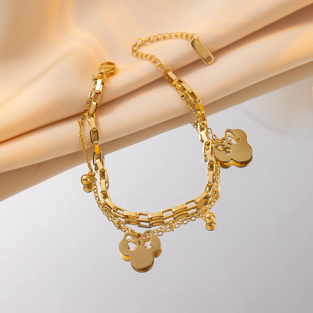 Disney-Mickey Mouse Head Charm Bracelets para Mulheres e Meninas, Acessórios de Mão, Joias, Desenhos Animados, Bonitos