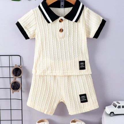 Camisa com colarinho polo masculino, terno simples para bebê, combinando cores, casual e solto, estilo universitário, senso de design, moda, verão