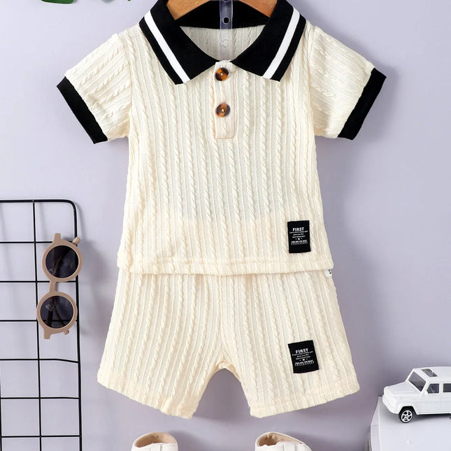 Camisa com colarinho polo masculino, terno simples para bebê, combinando cores, casual e solto, estilo universitário, senso de design, moda, verão