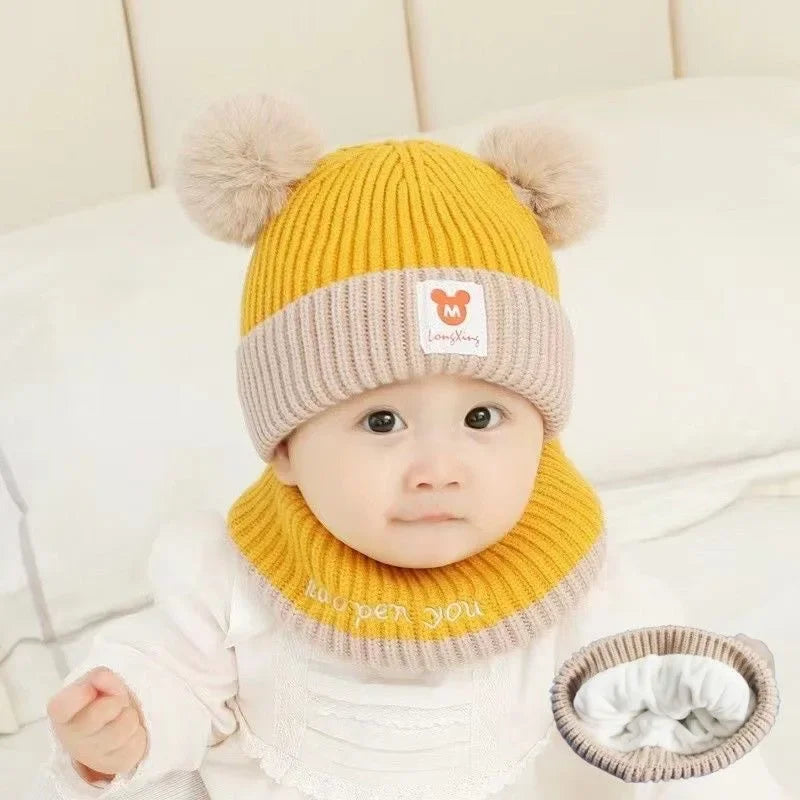 Conjunto de chapéu e cachecol de malha quente infantil, boné infantil, criança, meninos, meninas, gorro de crochê, bebê, inverno, 1 conjunto