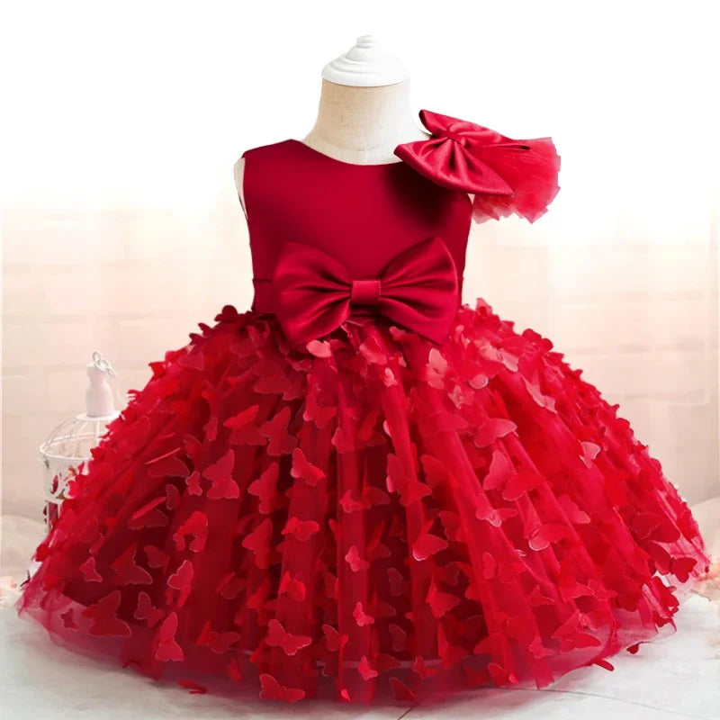 Vestido de Borboleta 3D para Bebés, 1 ° Aniversário, Vestido Baptizado, Casamento da Princesa, Vestidos de Festa Infantil, Renda, Batizado