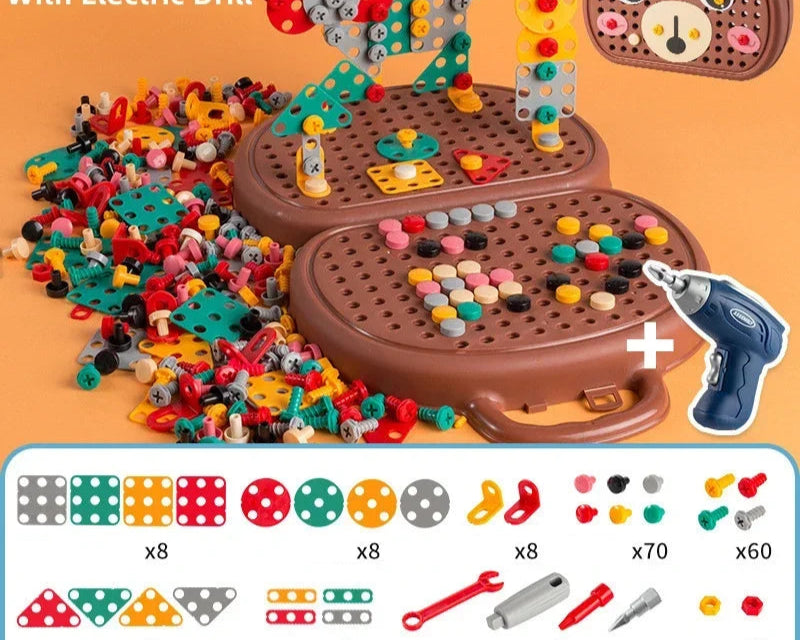 Caixa de Ferramentas Elétrica para Crianças, Ferramenta de Perfuração, Parafuso Montessori Puzzle, Finja Brincar Brinquedos para Crianças, Presente dos Meninos, 4 a 6 Anos