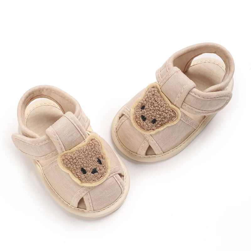 Urso bonito macio único sandálias confortáveis para bebês e crianças, sapatos Baotou Anti Kick First Step, 0-18 meses