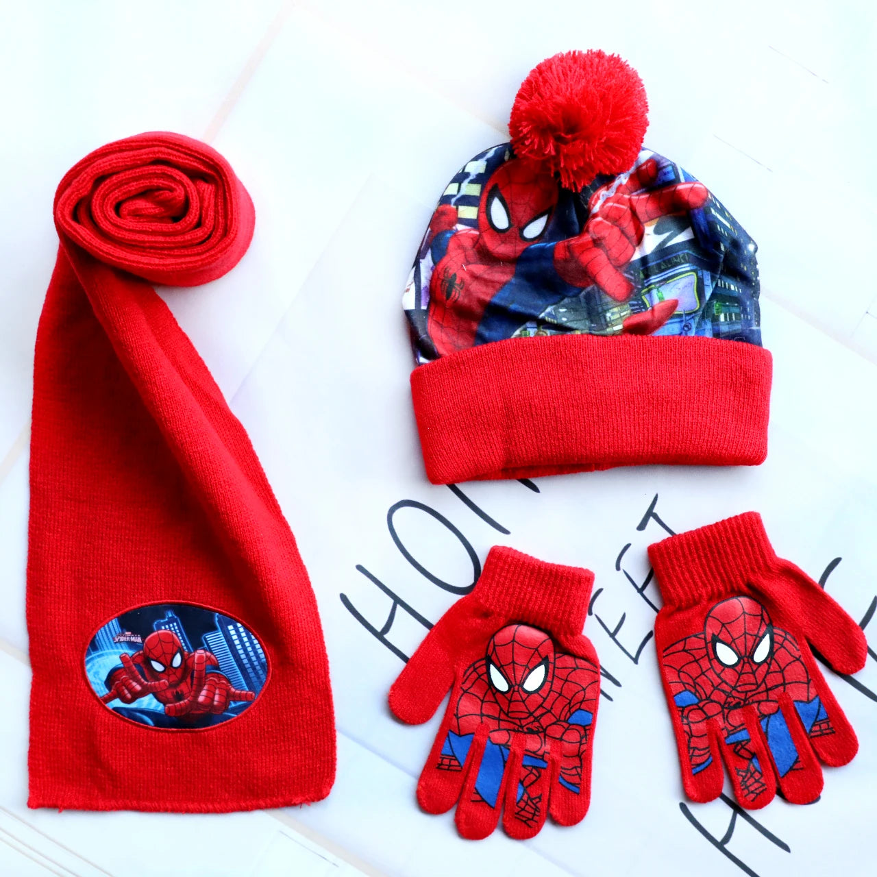 Children's SpiderMan Cartoon Knitted Scarf Hat, Boné Quente, Chapéu de Natal, Vermelho, Dia das Bruxas, Menino, Menina, Novo, Outono, Inverno