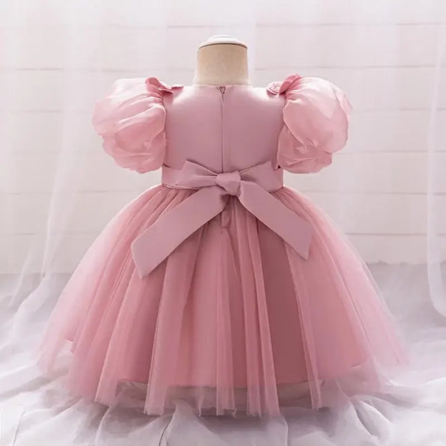 Vestido de princesa de malha para bebês e meninas, arco de manga, doce e fofo, adesivo elegante, Natal, casamento, florista, novo
