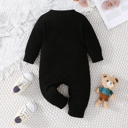 Urso dos desenhos animados Tiny Button Onesies para o bebê recém-nascido, macacão infantil de manga comprida, macacão infantil, 0 a 18 meses