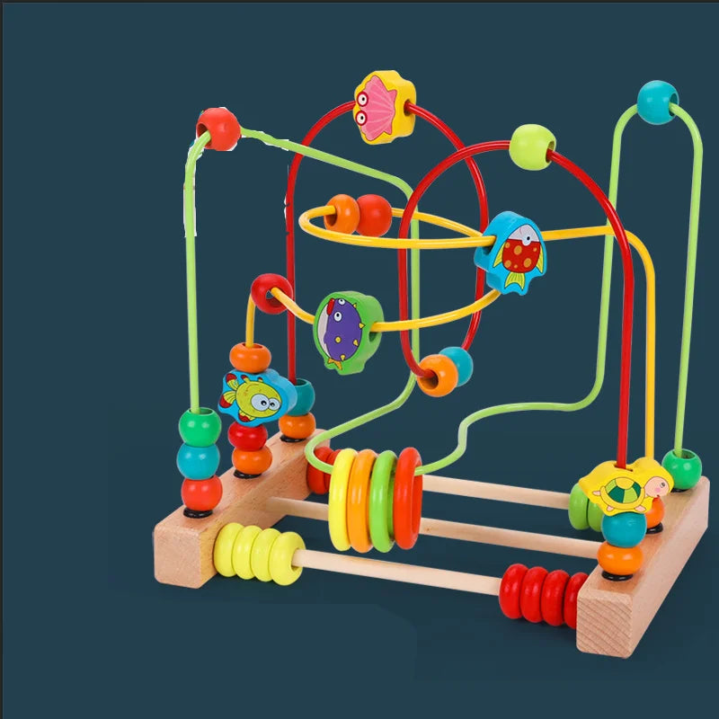 Montessori Brinquedos do bebê, montanha-russa de madeira, labirinto de miçangas, aprendizagem precoce da criança, quebra-cabeça educacional, brinquedo de matemática para crianças