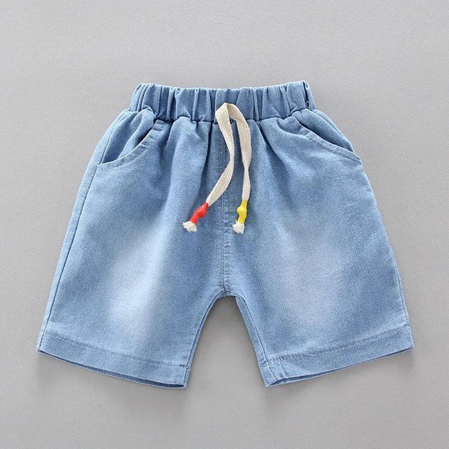 Conjuntos de t-shirt e shorts jeans de algodão infantil, roupas de bebê bonito, versão coreana, verão