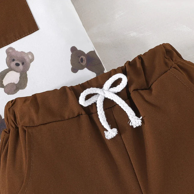 Urso bonito camiseta de manga curta e shorts, Terno para garoto menino e menina, 6 meses a 4 anos, verão