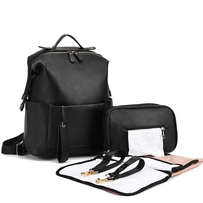 Sacos de fraldas de couro multifuncionais sacos de bebê de grande capacidade para cuidados com o bebê mudando sacos para a mãe viagem ao ar livre mochila maternidade