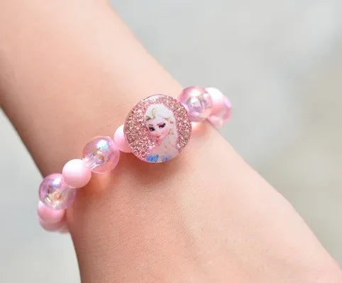 Nova disney kawaii frisado pulseira elsa anna congelado princesa anime jóias bonito espumante grânulo pulseira meninas crianças presentes de aniversário