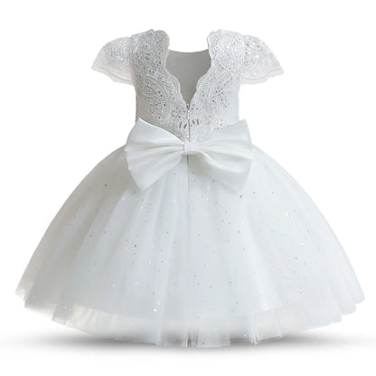 Vestidos de festa de primeiro aniversário para meninas, vestido curto de princesa com laço fofo de tule para casamento de 1 a 5 anos