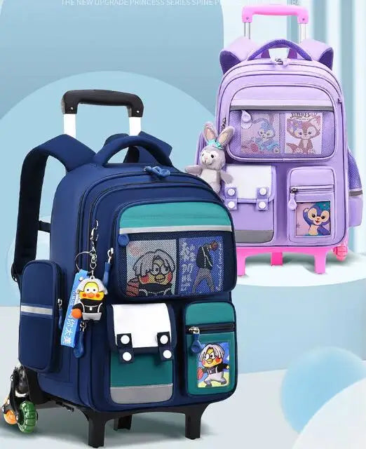 Escola rolando mochila meninas crianças 17 polegada 6 rodas escola primária bookbag roda rodas saco de bagagem saco escolar trole mochila