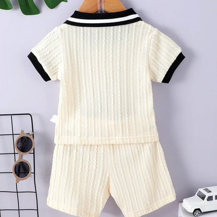 Camisa com colarinho polo masculino, terno simples para bebê, combinando cores, casual e solto, estilo universitário, senso de design, moda, verão