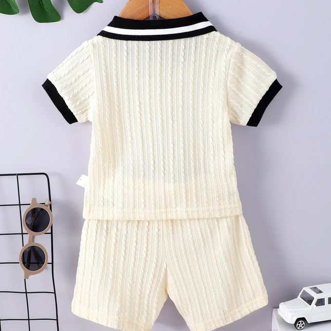 Camisa com colarinho polo masculino, terno simples para bebê, combinando cores, casual e solto, estilo universitário, senso de design, moda, verão