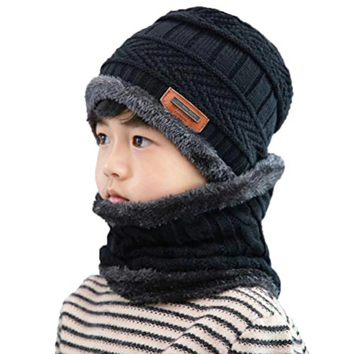 Conjunto de chapéu e cachecol de malha quente infantil, boné macio, gorro, infantil, meninos, meninas, crianças, outono, inverno, 5-14 anos