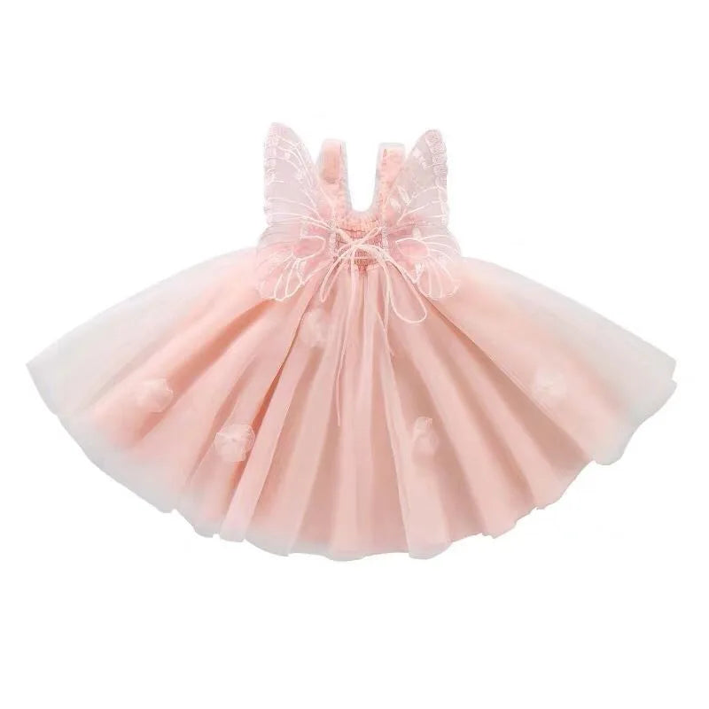 2025 novas meninas vestido asa sem mangas crianças roupas de verão vestidos de princesa festa vestidos de bebê para crianças roupas 1-8y