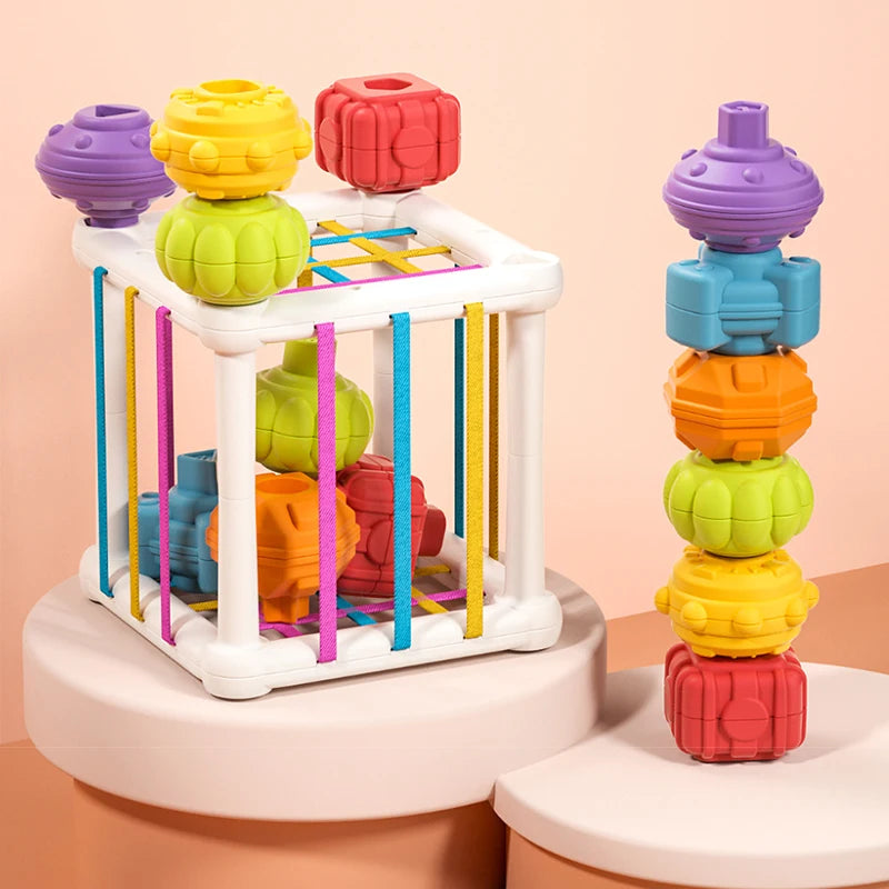 Blocos de classificação de cubo colorido para bebê, Bin sensorial, brinquedos educativos Montessori, jogo para menino e menina de 1 e 2 anos