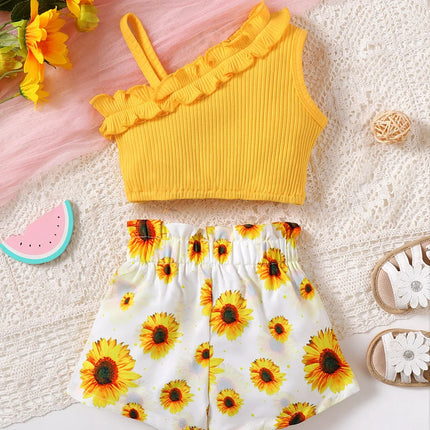 Conjunto de roupas de algodão sem mangas do recém-nascido, estampa do arco grande, casual diário, novo, verão