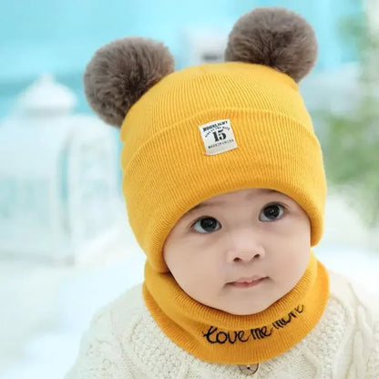 Inverno quente bebê malha chapéus com cachecol crianças gorro de malha chapéus cor sólida chapéu infantil para a criança meninos meninas acessórios