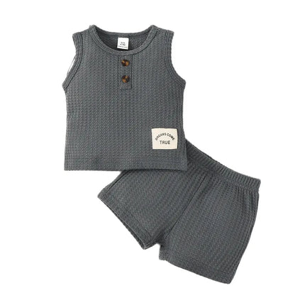 Top sem mangas e shorts para bebê menino, conjunto de roupas de cor sólida, roupas esportivas diárias, roupas legais para criança, 1 a 3 anos, 2 peças, verão