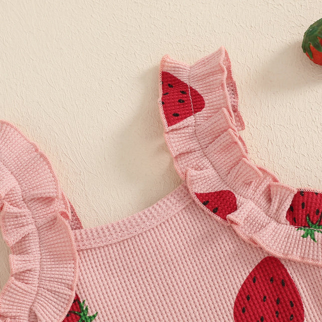 Macaquinho com Laço/Moranguinho + Shorts com Babado + Faixa 🍓