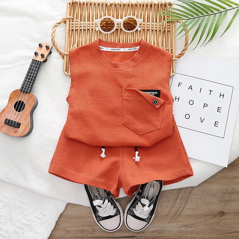 Conjunto de colete e shorts monocromáticos para bebês, roupas infantis, roupas infantis, traje esportivo casual infantil, roupas de treino infantis, novo, verão, 2 peças