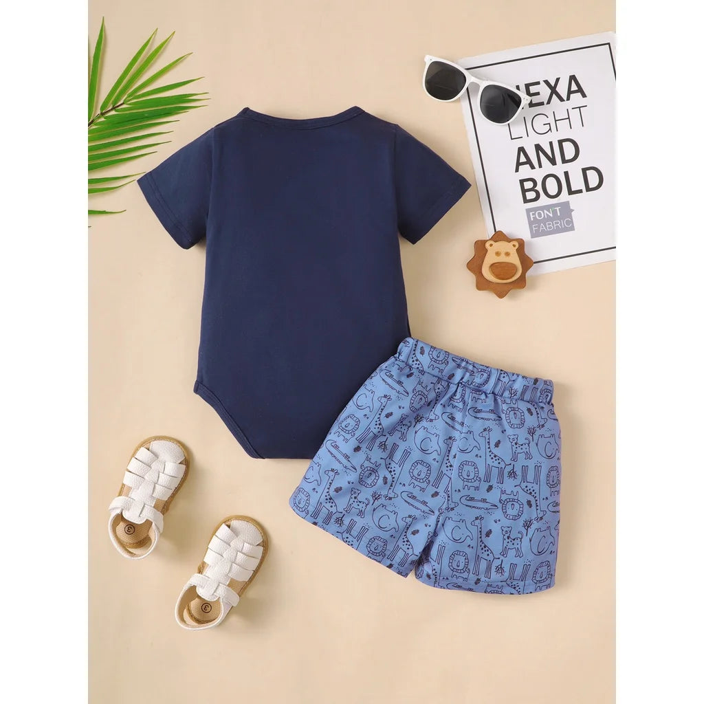 2cps verão bebê menino roupas conjunto dos desenhos animados leão manga curta bodysuit + shorts lazer casa roupas para infantil menino 3-18 meses