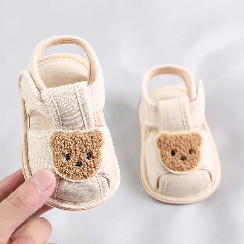 Urso bonito macio único sandálias confortáveis para bebês e crianças, sapatos Baotou Anti Kick First Step, 0-18 meses