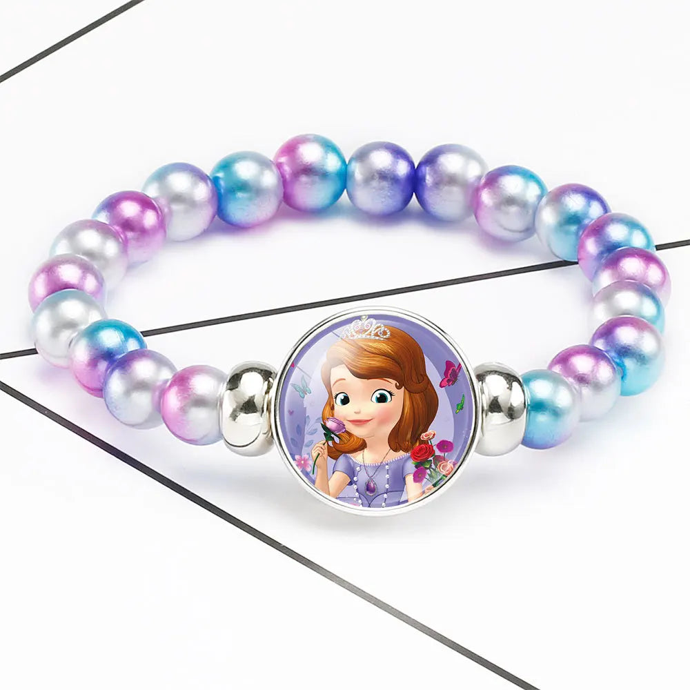 Disney Cartoon Frozen Princess Bracelet para Crianças, Elsa e Anna, Jóias Acessórios, Talão Colorido, Presente de Aniversário, Bonito