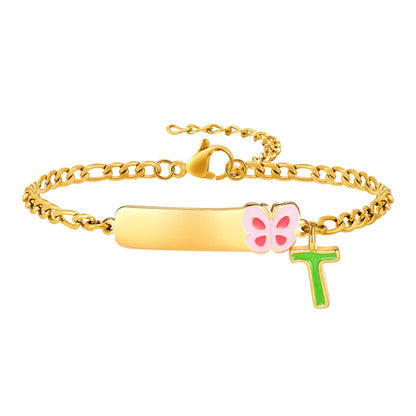 Pulseiras com pingentes iniciais Vnox A-Z para bebês meninas, pulseiras com identificação de data de aniversário com nome personalizado, presente de batismo de aço inoxidável antialérgico