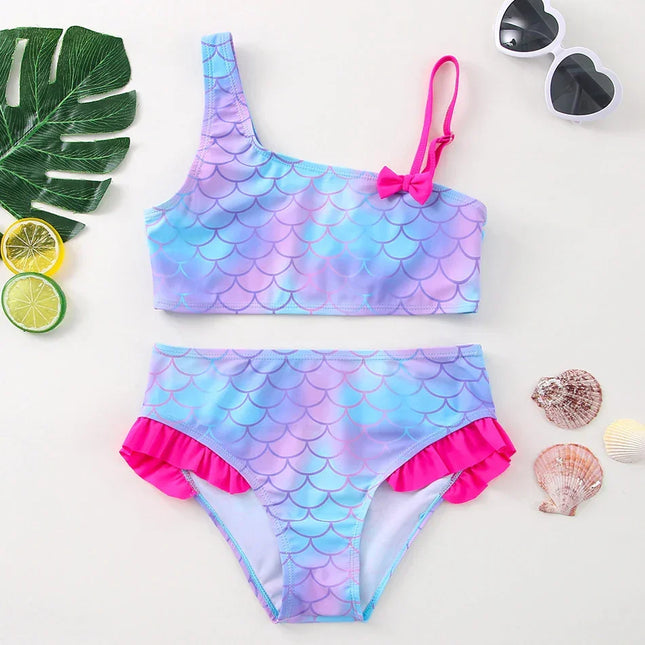 Fatos de banho Tankini com borla preta para meninas, roupas de banho de duas peças, biquíni infantil, moda praia, verão