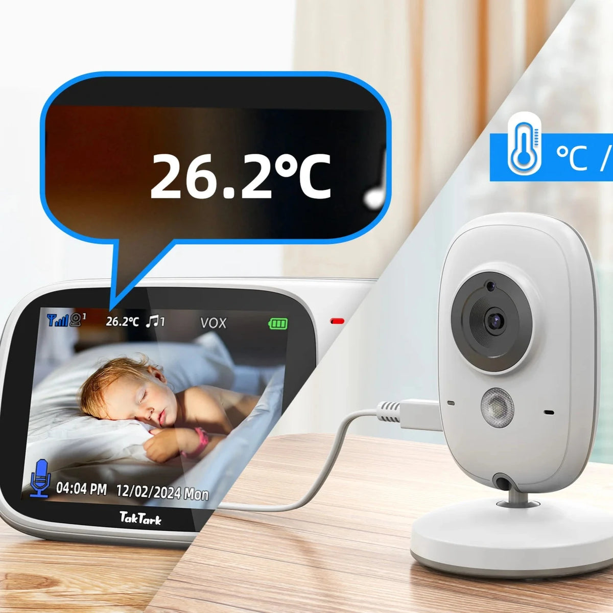 Taktark 3.2 Polegada monitor de bebê de vídeo sem fio visão noturna automática intercomunicador bidirecional monitoramento de temperatura câmera de vigilância babá