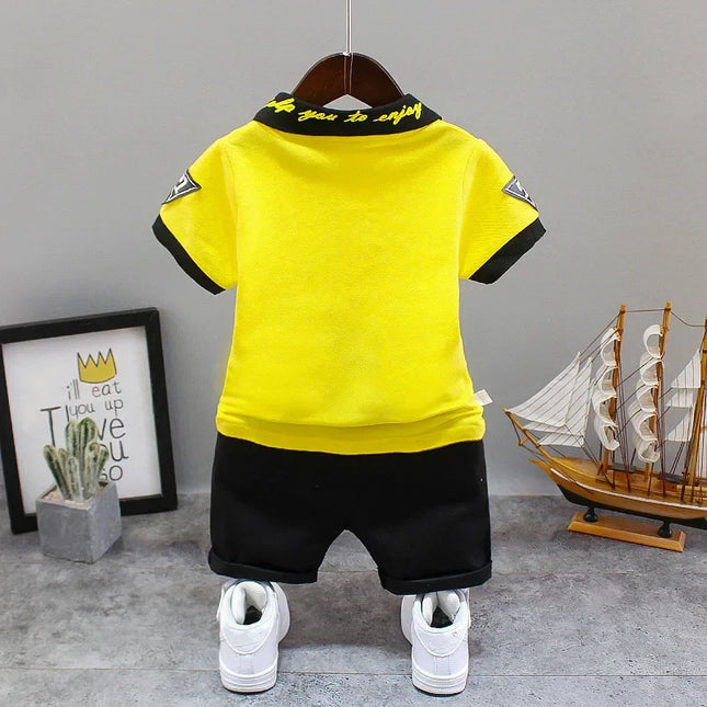 Bebê menino conjuntos de roupas de verão moda coreana turn-down colarinho camisetas topos e shorts duas peças roupas infantis crianças agasalhos