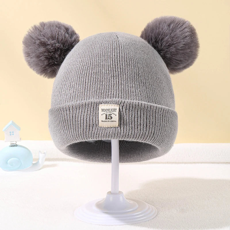 Chapéu de malha monocromático infantil, gorro Pom-Pom, quente, malha, bebê, meninos, meninas, crianças, acessórios de inverno