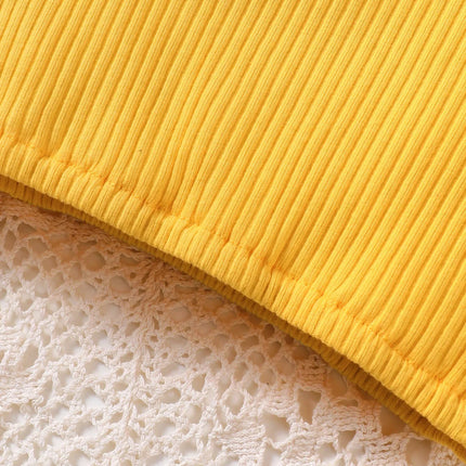 Conjunto de roupas de algodão sem mangas do recém-nascido, estampa do arco grande, casual diário, novo, verão