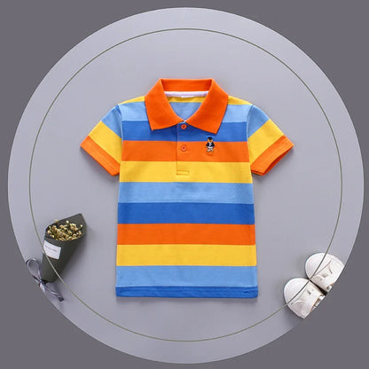 Jargazol-camisa de manga curta para meninos, roupas esportivas infantis, algodão, com listras coloridas, 2t-7t, verão