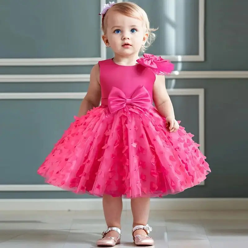 Vestido de Borboleta 3D para Bebés, 1 ° Aniversário, Vestido Baptizado, Casamento da Princesa, Vestidos de Festa Infantil, Renda, Batizado