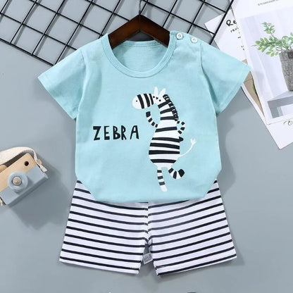 Conjunto infantil de roupas estampadas zebra, shorts de manga curta para meninos, terno casual esportivo de algodão macio, de 1 a 6 anos, verão