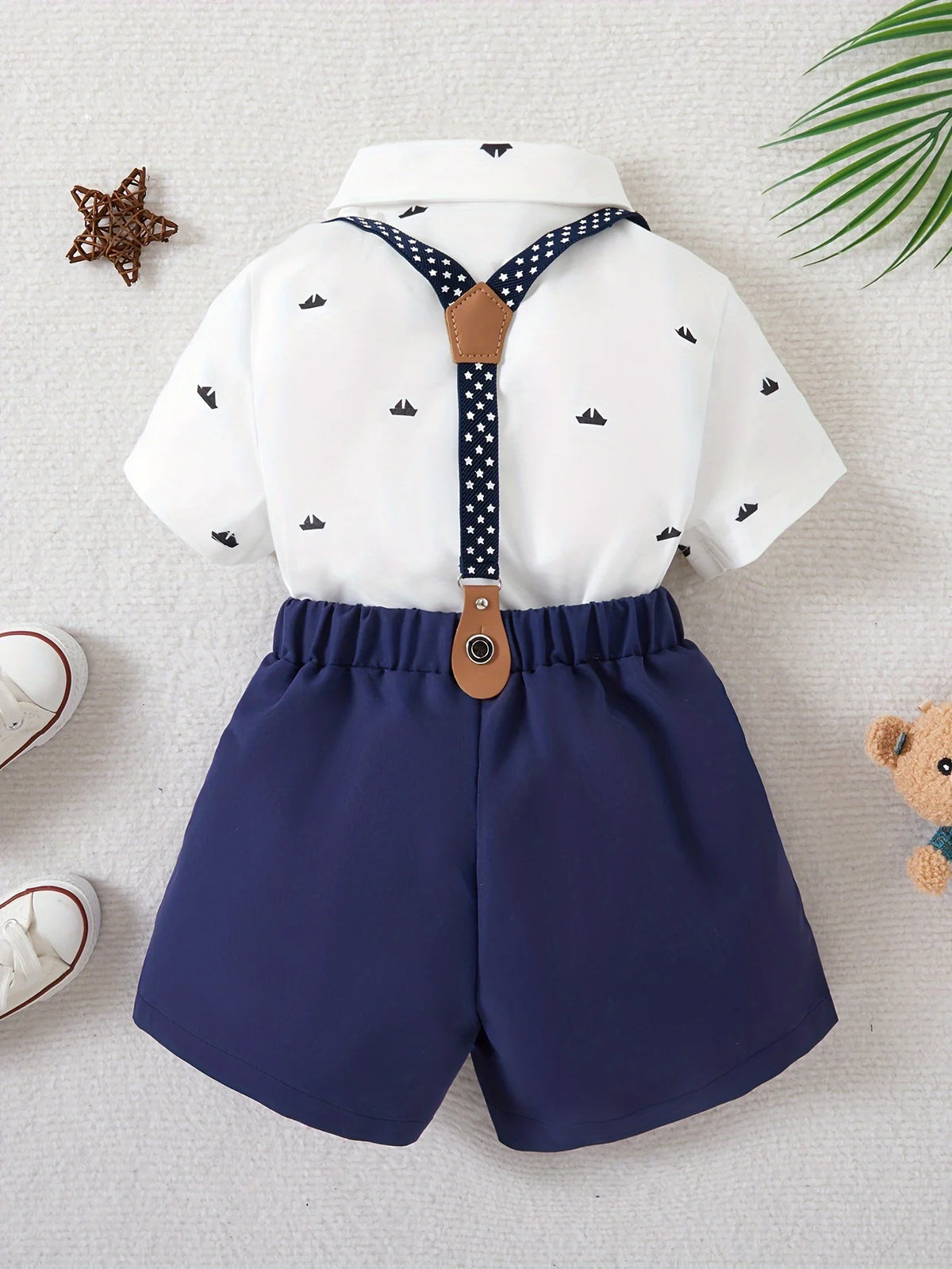 Conjunto de camisa de manga curta e shorts para meninos, duas peças conjunto com arco impresso, para festa