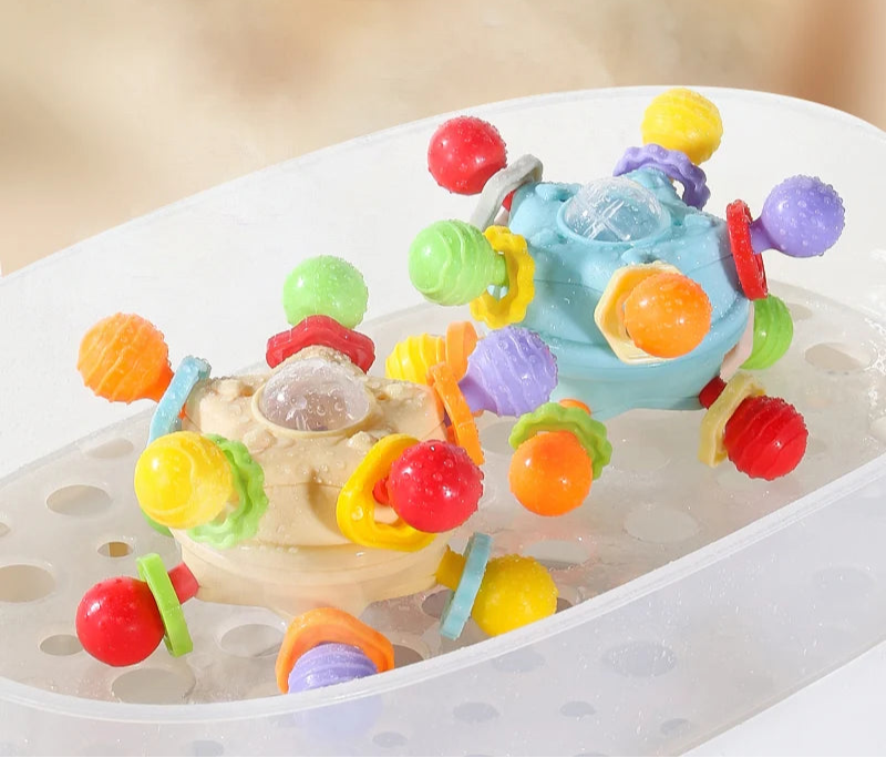 Manhattan Star Soft Silicone Hand Grab Ball Chocalho Infantil Mastigável, Criança Dentes Calmante Brinquedo Sensorial Do Bebê, Presente Recém-nascido