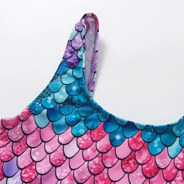 Novo maiô infantil integrado, design de escala de peixe gradiente para meninas de 3 a 12 anos, maiô de uma peça, roupa de banho infantil