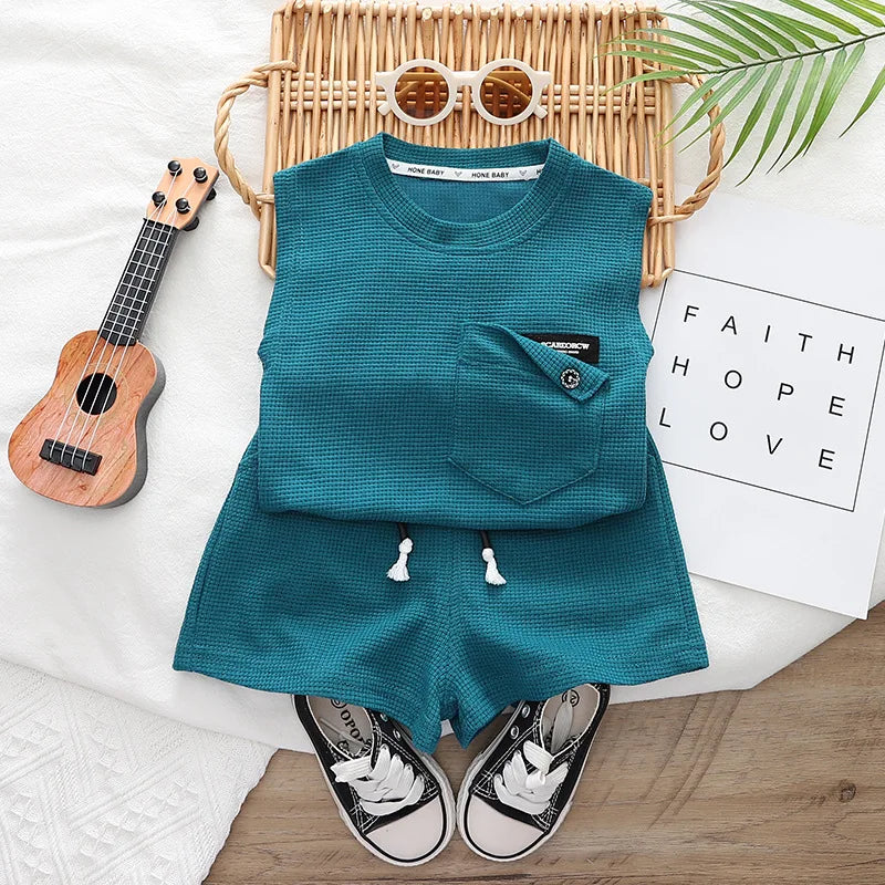 Conjunto de colete e shorts monocromáticos para bebês, roupas infantis, roupas infantis, traje esportivo casual infantil, roupas de treino infantis, novo, verão, 2 peças