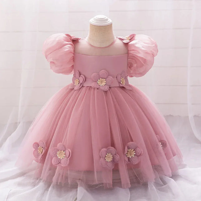 Vestido de princesa de malha para bebês e meninas, arco de manga, doce e fofo, adesivo elegante, Natal, casamento, florista, novo